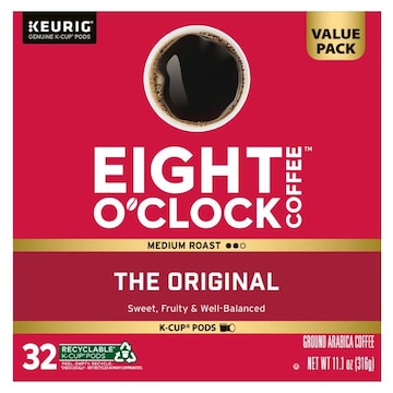 Eight O' Clock Value Pack K-Cup Pods Medium Roast Ground Coffee The Original - 32 Ct