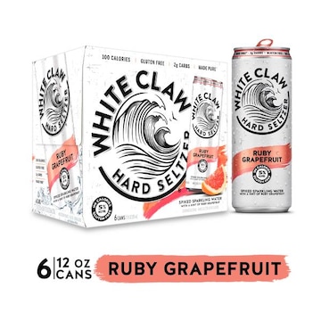 White Claw Hard Seltzer, Spiked, Ruby Grapefruit, 6 Pack