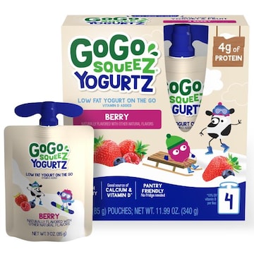 GoGo squeeZ yogurtZ Low Fat Berry Yogurt Snack Pouches, 3 oz (4 Pack)