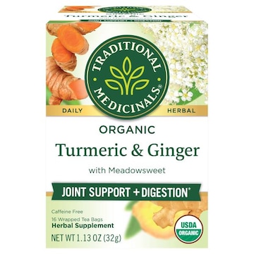 Traditional Medicinals Herbal Supplement, Organic, Turmeric & Ginger with Meadowsweet, Tea Bags