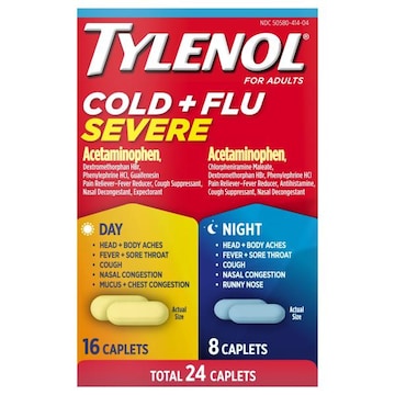 Tylenol Cold + Flu, Severe, Day/Night, Caplets, for Adults