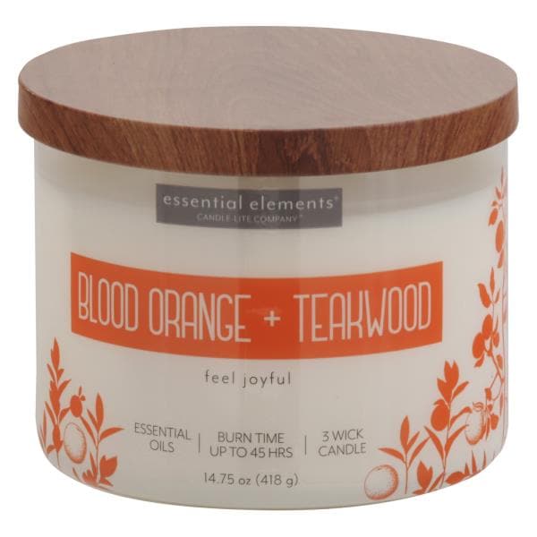 Essential Elements Candle, Blood Orange & Teakwood - 1 candle, 9 oz