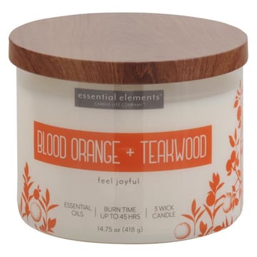 Essential Elements Candle, Blood Orange + Teakwood, 3 Wick Candle