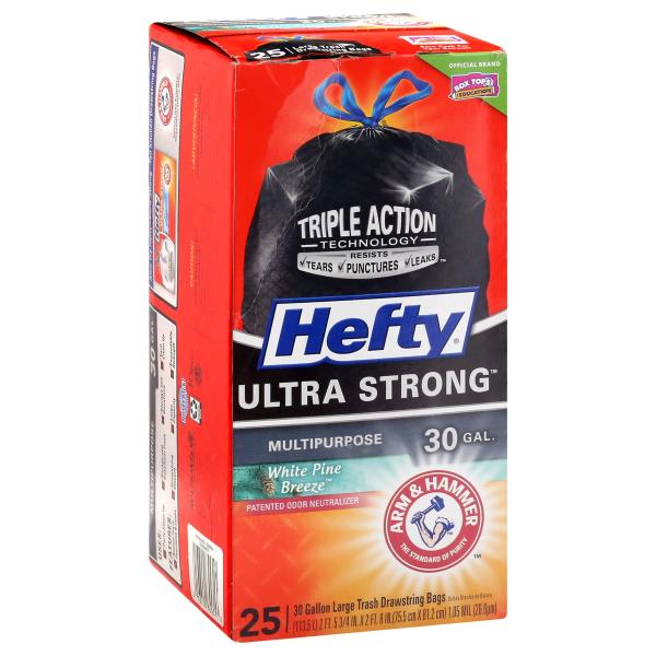 Hefty Ultra Strong Trash Bags, Drawstring, White Pine Breeze, Large, 30