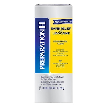 PREPARATION H Rapid Relief Hemorrhoid Cream with Lidocaine, Numbing Relief for Swelling, Pain, Burning and Itching - 1 Oz Tube