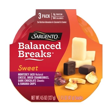 Sargento Sweet Balanced Breaks® Monterey Jack Natural Cheese, Dried Cranberries, Dark Chocolate Chunks & Banana Chips, 3-Pack
