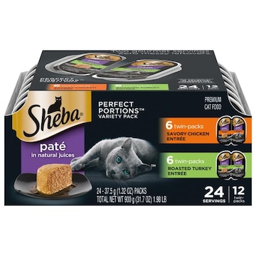 Sheba Perfect Portions Cat Food, Premium, Pate, Savory Chicken Entree/Roasted Turkey Entree, Variety Pack