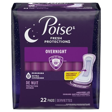 Poise Fresh Protection Overnight 8 Extra Coverage Pads