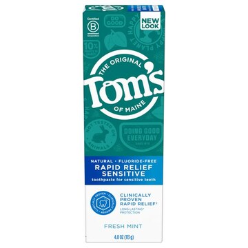 Tom's of Maine Fluoride-Free Rapid Relief Sensitive Toothpaste, Fresh Mint, 4 oz. 3-Pack