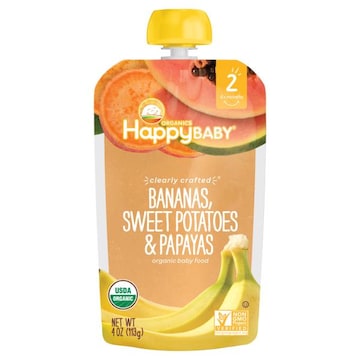 HappyBaby Organics Baby Food, Organic, Bananas, Sweet Potatoes & Papayas, 2 (6+ Months)