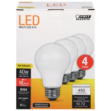 Feit Electric Bulbs, Soft White, LED, 40 Watts, 4 Pack