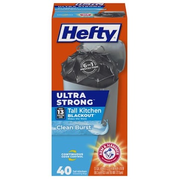 Hefty Ultra Strong 13 Gallon Blackout Clean Burst Tall Kitchen Drawstring Bags
