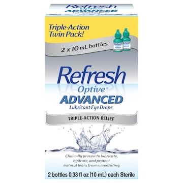 Refresh Optive Lubricant Eye Drops, Advanced, Triple-Action Relief, Twin Pack
