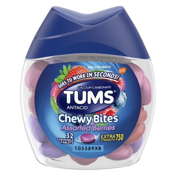 Tums Antacid, Chewy Bites, Extra Strength, 750 mg, Chewable Tablets ...