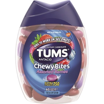 Tums Chewy Bites Chewable Antacid Tablets for Heartburn Relief, Assorted Berries - 60 Count
