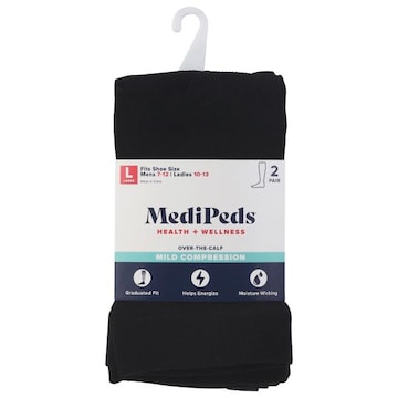 MediPeds Socks, Mild Compression, Over-the-Calf, Black, Large