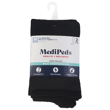 MediPeds Socks, Mild Compression, Over-the-Calf, Black, Medium