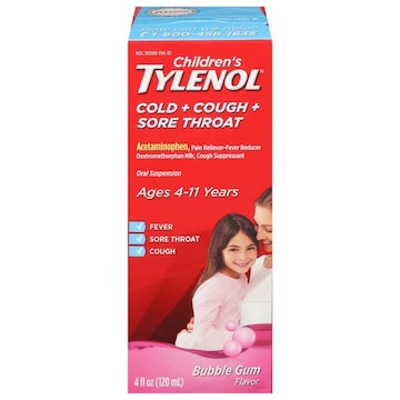 Tylenol Cold + Cough + Sore Throat, Bubble Gum Flavor, Children's, Ages 4-11 Years