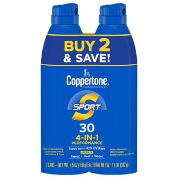 Coppertone Sport 4-In-1 Performance Broad Spectrum SPF 30 Sunscreen Spray