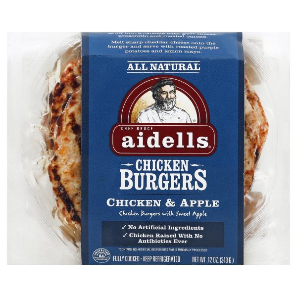 Aidells Charbroiled Chicken Burgers, Chicken & Apple, 12 oz. (4 Fully