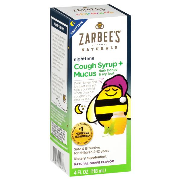 Zarbee's Naturals Children's Cough Syrup + Mucus Nighttime, Grape, 4 fl