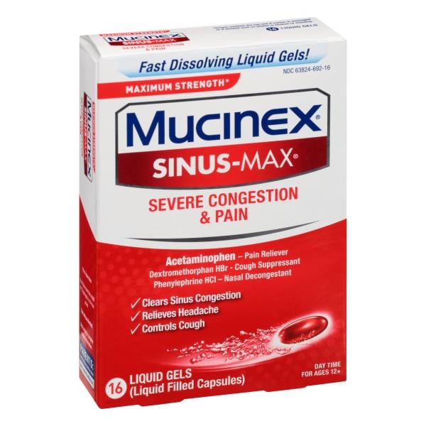 Mucinex Sinus-Max Severe Congestion & Pain, Maximum Strength, Day Time ...