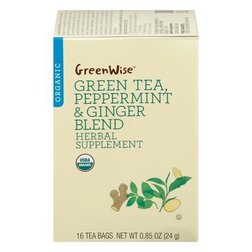 GreenWise Green Tea, Organic, Peppermint & Ginger Blend, Tea Bags
