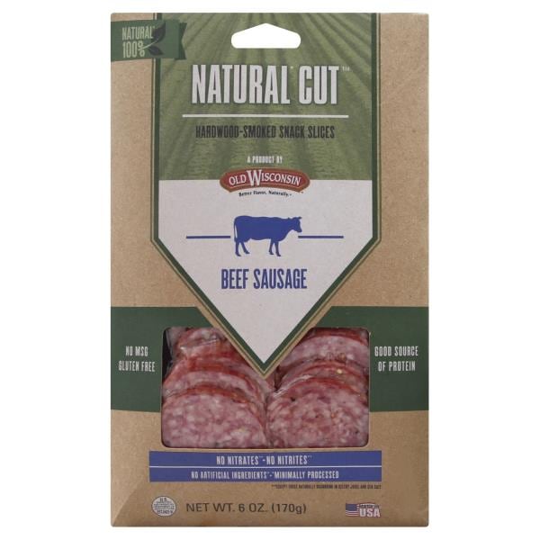 Old Wisconsin Natural Cut Beef Sausage Hardwood Smoked Snack Slices   240510 600x600 A 