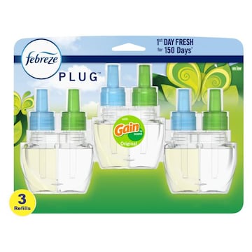 Febreze Odor-Fighting PLUG Air Freshener Refill, Gain Original Scent, (3) .87 fl. oz. Oil Refills