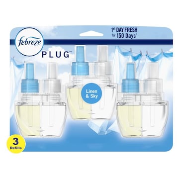 Febreze Odor-Fighting PLUG Air Freshener Refill, Linen & Sky, (3) .87 fl. oz. Oil Refills