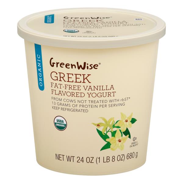 GreenWise Yogurt, Greek, FatFree, Organic, Vanilla Flavored Publix