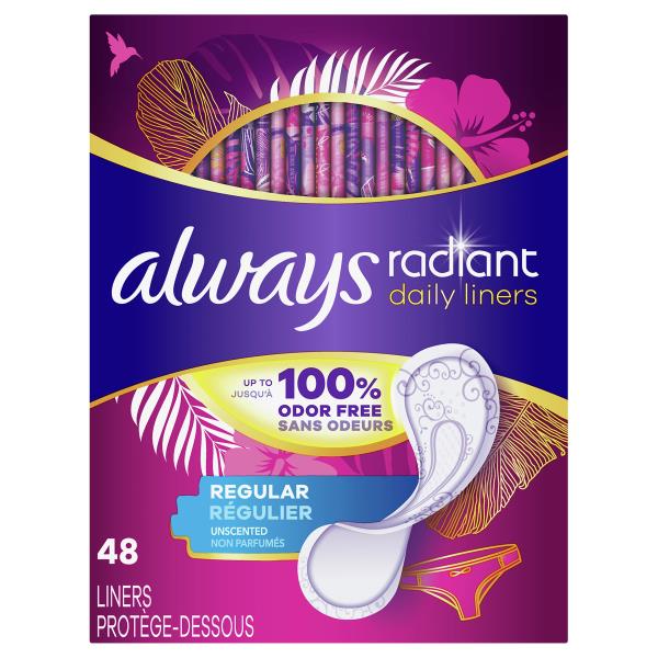 Always Radiant Liners, Daily, Regular, Unscented