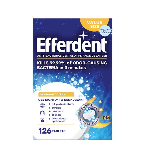 Efferdent Overnight Whitening AntiBacterial Denture Cleanser, Anti