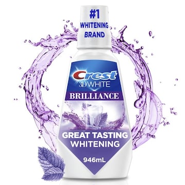 Crest 3D White Brilliance Alcohol Free Whitening Mouthwash, Clean Mint, 1 L (33.8 fl oz)