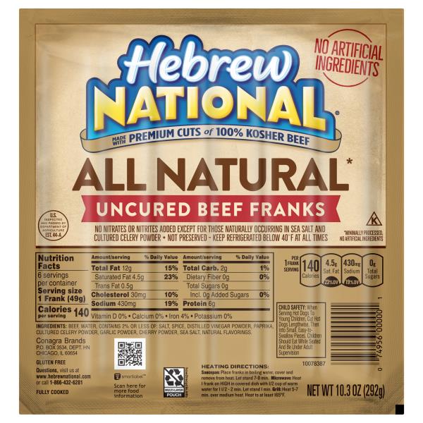 Hebrew National All Natural Uncured Beef Franks Publix Super Markets