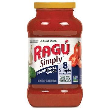 Ragu Simply Traditional Pasta Sauce, Made with Simply Delicious Ingredients that are Non-GMO Verified with No Added Sugars for a High Quality Italian Sauce, 24 OZ