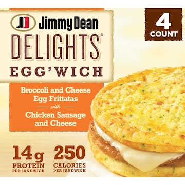 Jimmy Dean Delights Egg’wich Breakfast Sandwiches with Broccoli and Cheese Egg Frittatas with Chicken Sausage and Cheese, Breadless, Frozen, 4 Count