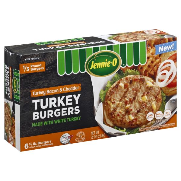 JennieO Turkey Burgers, Turkey Bacon & Cheddar, 1/3 LB Publix Super