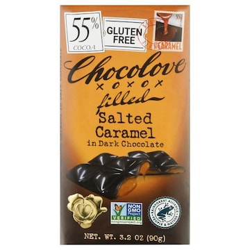 Chocolove Salted Caramel, In Dark Chocolate, Filled