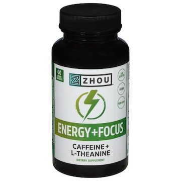 Zhou Caffeine + L-Theanine, Energy + Focus, Veggie Capsules