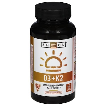 Zhou Vitamin D3 + K2, Veggie Capsules
