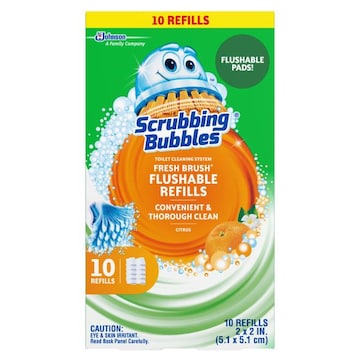 Scrubbing Bubbles Fresh Toilet Brush Flushable Refills, Citrus, Convenient Clean, 10 Pads