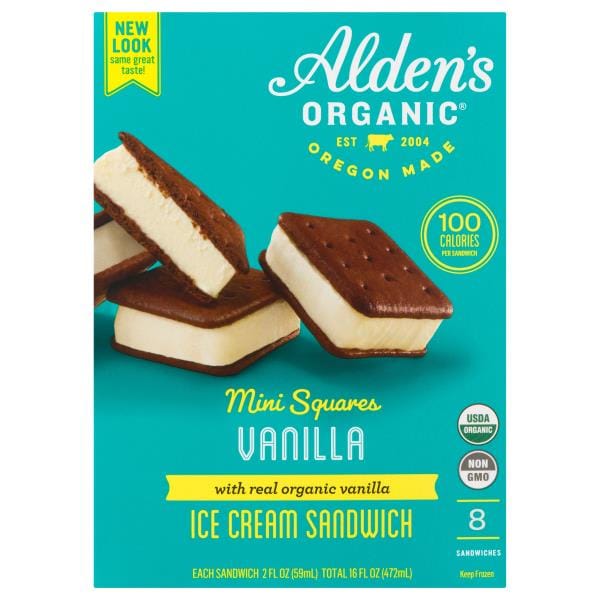 Alden's Organic Ice Cream Sandwich, Vanilla, Mini Squares | Publix ...