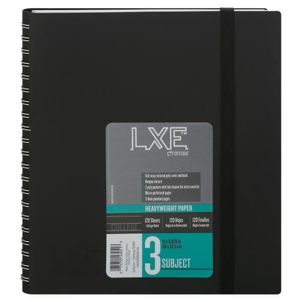 Top Flight LXE Notebook, Heavyweight Paper, College, 3 Subject Publix