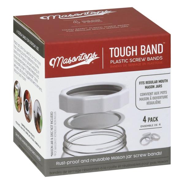 Masontops Tough Band Plastic Screw Bands, Regular Mouth, 4 Pack