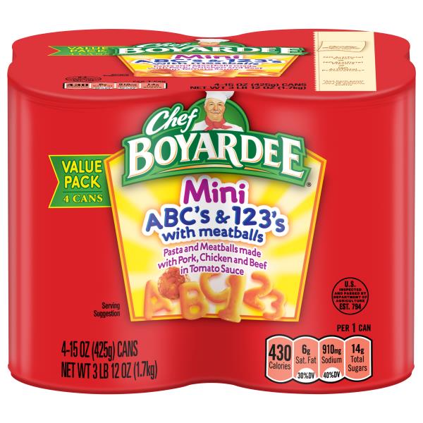 Chef Boyardee Pasta and Meatballs, ABC's & 123's, Mini, Value Pack