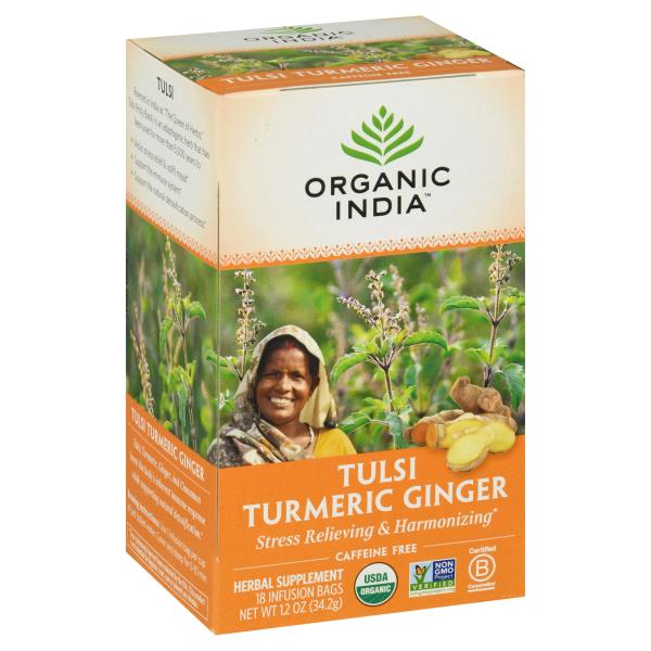 Organic India Herbal Supplement, Tulsi Turmeric Ginger, Caffeine Free
