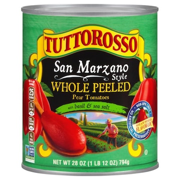 Tuttorosso PEAR TOMATOES, WITH BASIL & SEA SALT, WHOLE PEELED, SAN MARZANO STYLE