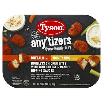 Tyson Chicken Bites, Honey BBQ Flavored, Buffalo Style, Boneless