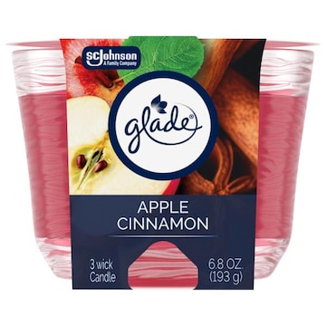 Glade  Candle Apple Cinnamon Scent, 3-Wick, 6.8 oz (193 g), 1 Count, Fragrance Infused with Essential Oils, Notes of McIntosh Apple, Cinnamon Spice, Sweet V